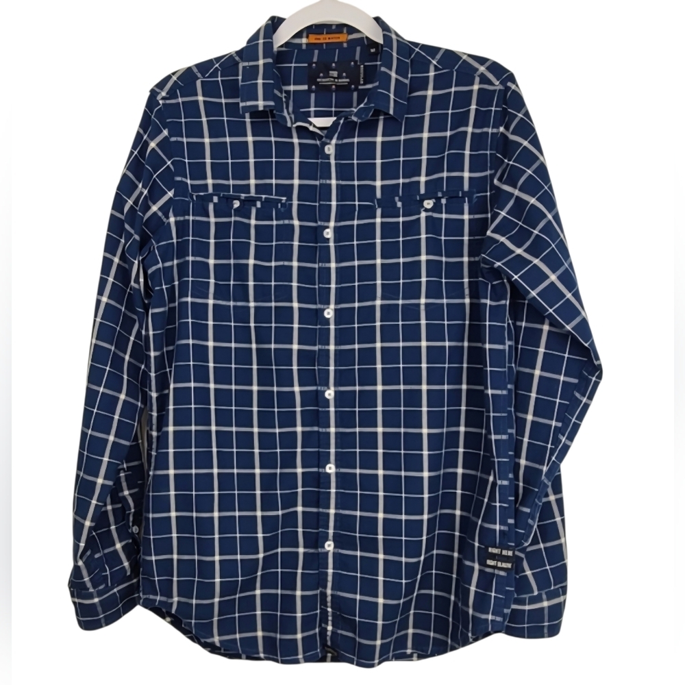 Scotch & Soda Men’s Plaid Button-Down Long Sleeve Dress Shirt – Size M